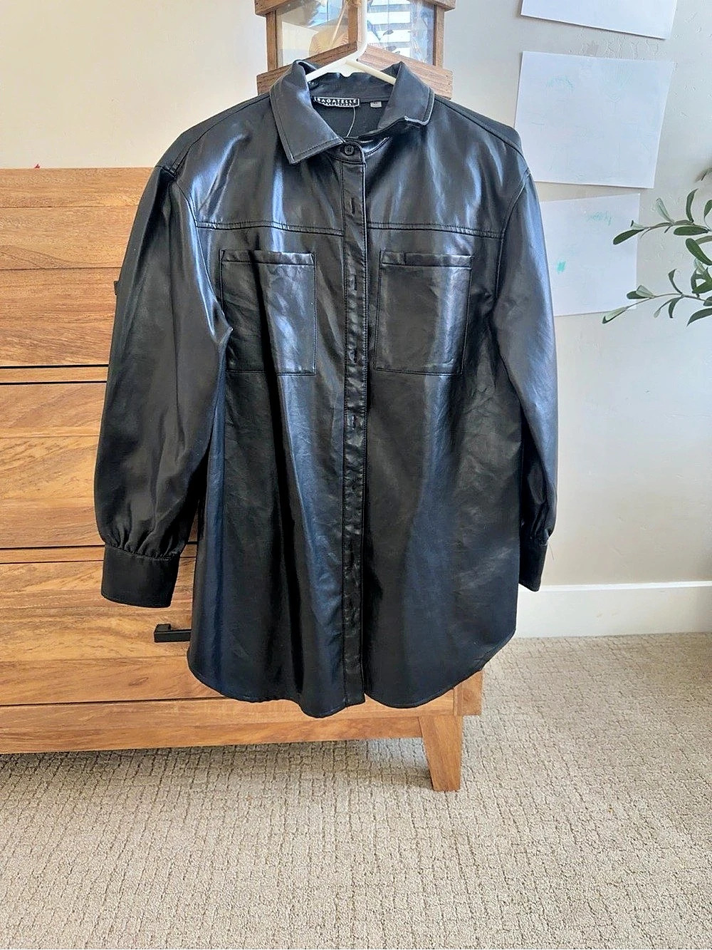 Bagatelle Collection Black Faux Leather Oversized Shacket Shirt Jacket M